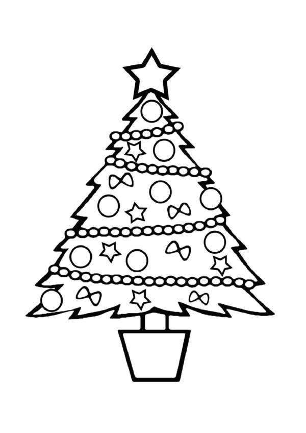 Piękna choinka w doniczce kolorowanka do druku